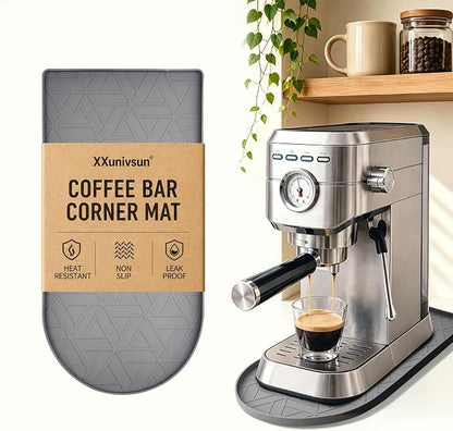 Silicone Coffee Mat,15.8"x7.9" Coffee Bar Mats for Countertop,Espresso Mat, Silicone Heat Resistant Mat for Espresso Machine/Coffee Maker（ (GREY)