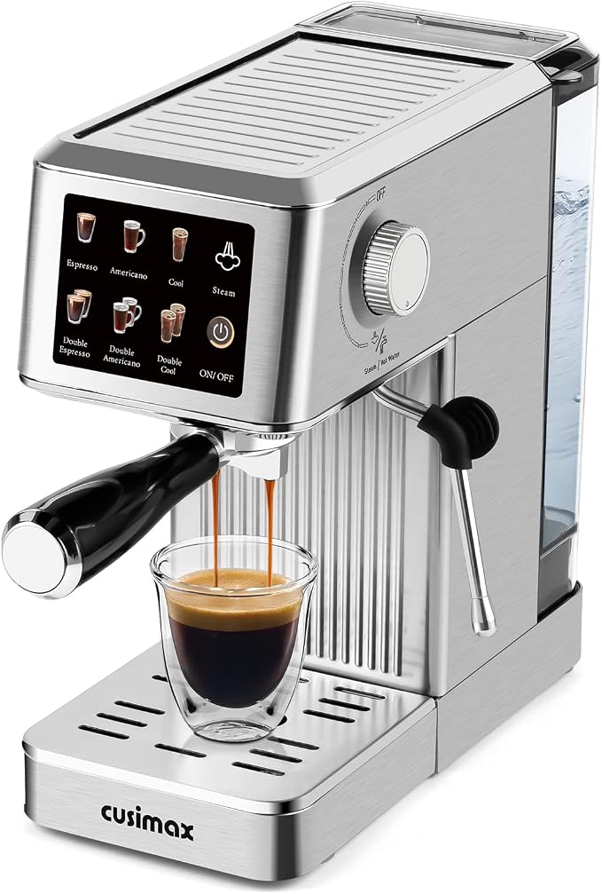 CUSIMAX Espresso Machine with Powerful Steam Wand for Latte & Cappuccino | 20Bar Compact Coffee Machine Stainless Steel Espresso Maker with 34oz Remevable Water Tank