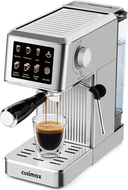 CUSIMAX Espresso Machine with Powerful Steam Wand for Latte & Cappuccino | 20Bar Compact Coffee Machine Stainless Steel Espresso Maker with 34oz Remevable Water Tank