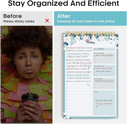 Taja To Do List Notepad, Undated Daily Planner for Work and Goal Setting | Blue Breeze, 52 Sheets, 9.8" x 6.5" , for Office, Home and school, Daily Task Planning, Notes and Everyday Organization