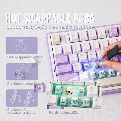 EPOMAKER x Aula F75 Gasket Mechanical Keyboard, 75% Wireless Hot Swappable Gaming Keyboard with Five-Layer Padding&Knob, BT/2.4GHz/USB-C, RGB (Purple, LEOBOG Reaper Switch)