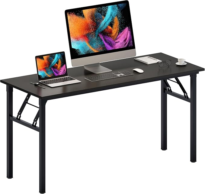 Need Office Computer Desk 60 Inch Sturdy Folding Laptop Table Black | Black Frame Writing Gaming Work Table/Foldable Home Office Desk/Sewing Table, No Assembly Required