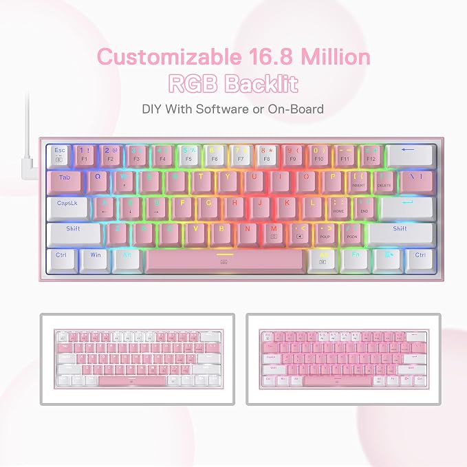 Redragon K617 Wired 60% Compact Hot-Swap RGB Gaming Mechanical Keyboard | 61 Keys Design for More Room to Aim, Swap-Ready Socket for Mod, Vibrant 20-Mode Lighting Hype Vibing, Pro Software Supported