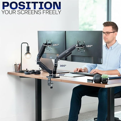 VIVO Dual Monitor Stand, Fully Adjustable Arms for 17 to 32 inch Screens, Mechanical Articulating Desk Mount, Gaming and Office Setups, VESA 75x75, 100x100, Max 19.8 lbs, Classic, Black, STAND-V002O
