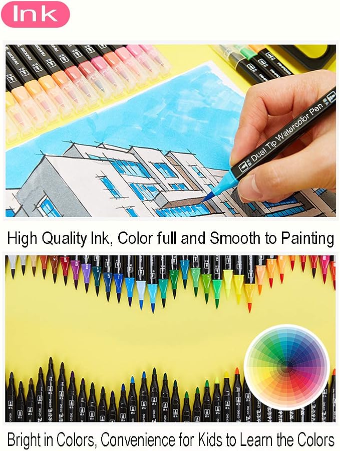 WQIYA Dual Tip Markers for Kids, Washable Markers Set, Art Marker with Stand Portable Box, Gift For Kids (36 Colours)