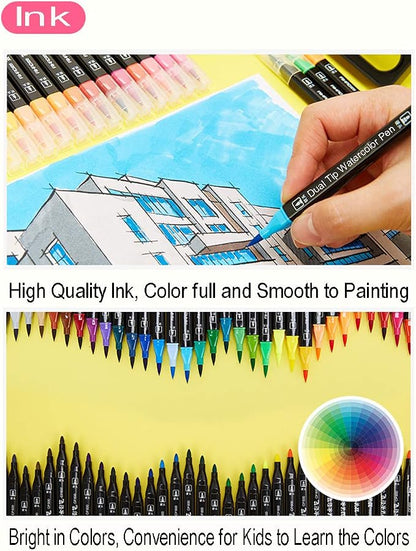 WQIYA Dual Tip Markers for Kids, Washable Markers Set, Art Marker with Stand Portable Box, Gift For Kids (36 Colours)