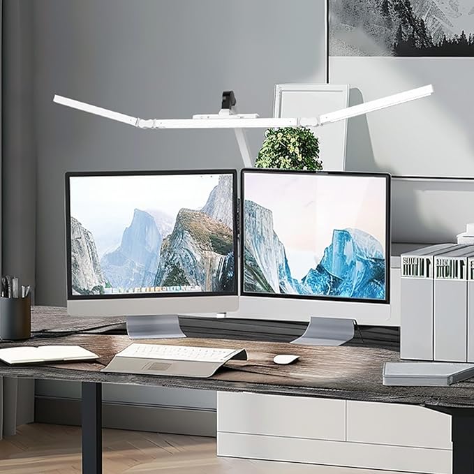 Led Desk Lamp for Home Office, Ultra Bright Touch-Dimming Architect Table Lamp with Clamp, 24W Adjustable Foldable Three Swing Arm Eyecare Led Desk Light with Infrared Sensor -White