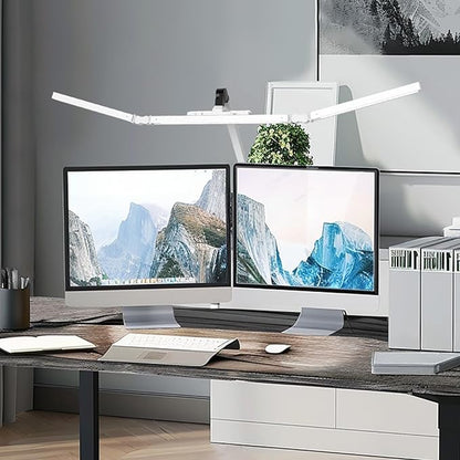 Led Desk Lamp for Home Office, Ultra Bright Touch-Dimming Architect Table Lamp with Clamp, 24W Adjustable Foldable Three Swing Arm Eyecare Led Desk Light with Infrared Sensor -White