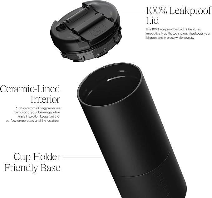 BrüMate Strova 18oz 100% Leakproof Insulated Coffee Mug | Ceramic-Lined Interior | Built-In Silicone Sleeve for Travel | Locking Flip Lid (Java)