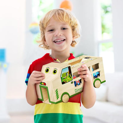 GJZZ Wooden Dinosaur Truck & 10 Magnetic Wooden Dinosaur Train Set | Montessori STEM Toys, Kids 2-5 Years, Toddler Learning Toys, Birthday Gifts for Boys and Girls
