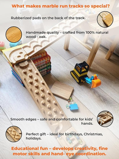 Wooden Marble Run Track Set of 2 Wind+Rocks Race Set Wooden Maze Board Ball Run Montessori STEM Toy Gift for Kids Wave Course Winding Roller Track Game (Wind+Rocks)
