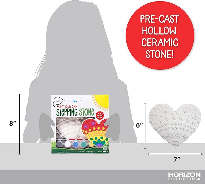 Creative Roots Mosaic Heart Stepping Stone, Includes 7-Inch Ceramic Stepping Stone & 6 Vibrant Paints, Mosaic Stepping Stone Kit, Paint Your Own, DIY Stepping Stone Kit for Kids Ages 8+