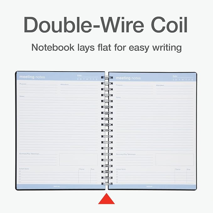 Oxford Meeting Notebook, Undated, Customizable Work Notes, Spiral Bound, Black Cover, Heavyweight 32 lb. White Paper, 7.5" x 10", 160 Pages (63830)