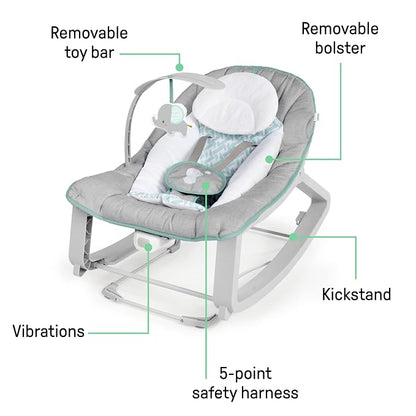 Ingenuity Keep Cozy 3-in-1 Grow with Me Vibrating Baby Bouncer, Seat & Infant to Toddler Rocker, Vibrations & -Toy Bar, 0-30 Months Up to 40 lbs (Weaver)