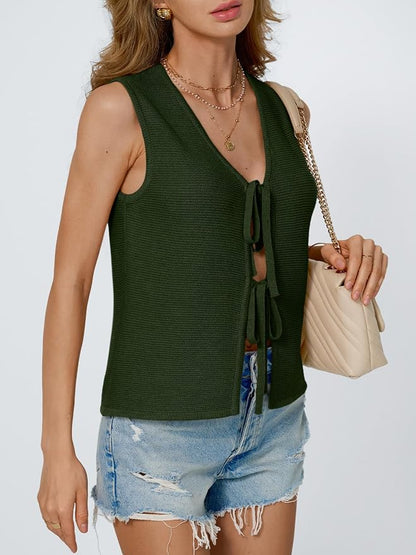 LILLUSORY Womens Tie Front Tops Vacation Sweater Vest | Bohemian Style, Beach Resort Wear, Concert Western Outfits, Crochet Tops, Vacation Outfits, Cute Y2k Sleeveless 2026