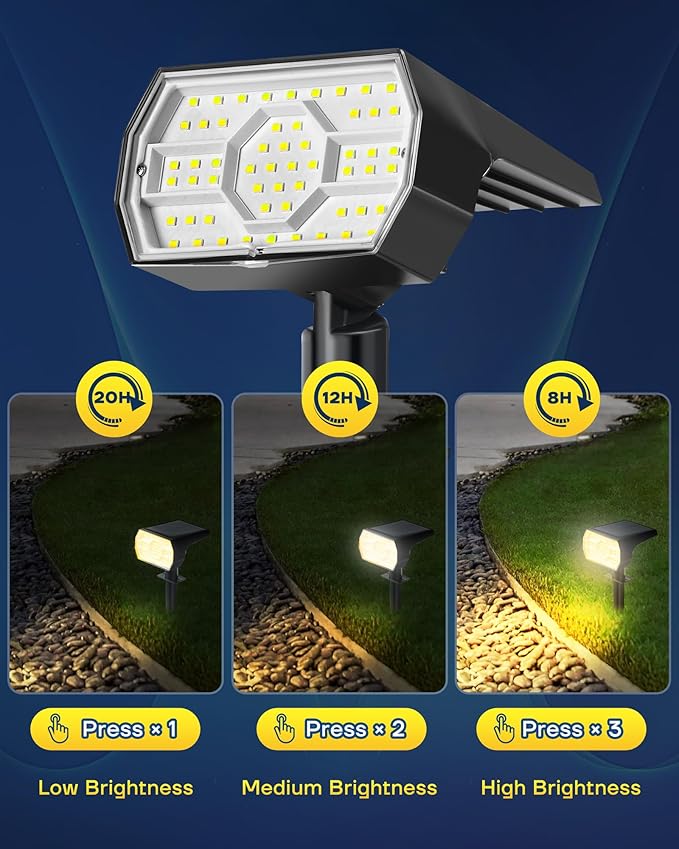Kaxiida Solar Lights Outdoor Waterproof IP68, 3 Lighting Models Solar Powered Spot Lights Outdoor, 56LED Light Dusk to Dawn for Yard Patio Garden Pathway Landscape Lighting