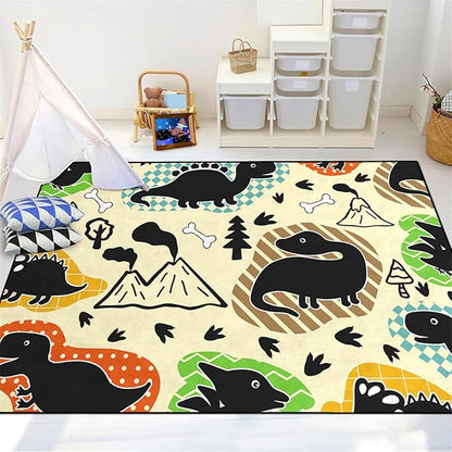 Dinosaur Rugs for Boys Bedroom - Kids Bedroom Rug Dinosaur Pattern Area Rug Kids Play Rugs for Boys Dinosaur Bedroom Decor for Boys Colorful Dinosaur Print Area Rug Kids Rugs for Bedroom,3'×4'