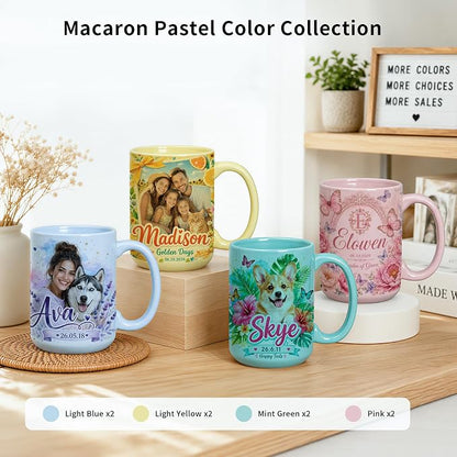 PYD Life 8 Pack Sublimation Mugs 15 OZ Mixed Macaron Colors Ceramic Cups | Sublimation Coffee Photo Mugs, Soft Tone Design Perfect for Gifts, Cafe style Branding and Craft DIY projects
