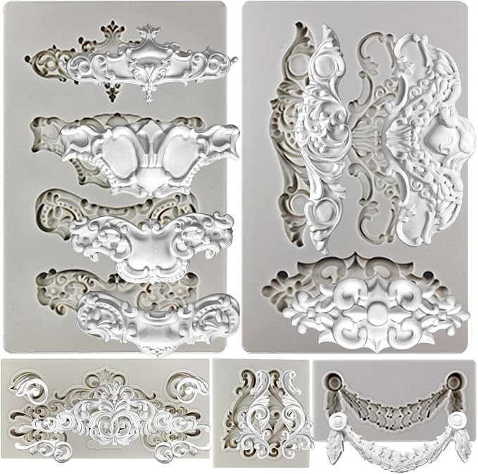 Crown Baroque Style Ornament Silicone Molds 5-count Art Decor Filigree Scrollworks