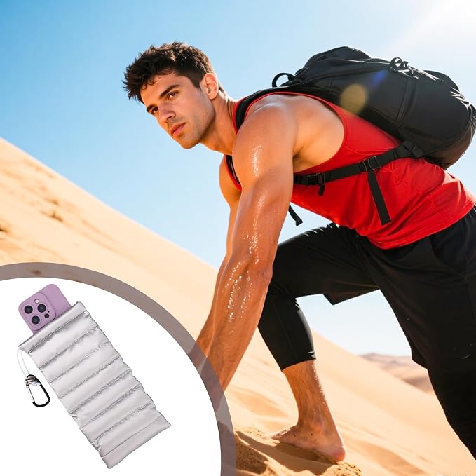 Lyreh Thermal Phone Pouch, Down Cotton Warm Phone Case Cover Bags Prevents Freezing & Overheating Protector Cellphone Pouch with Carabiner for Outdoor Camping Hiking Skiing (Silver)