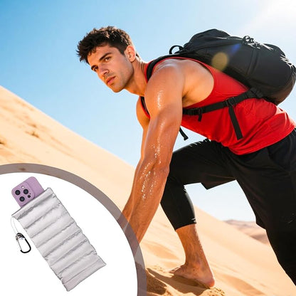 Lyreh Thermal Phone Pouch, Down Cotton Warm Phone Case Cover Bags Prevents Freezing & Overheating Protector Cellphone Pouch with Carabiner for Outdoor Camping Hiking Skiing (Silver)