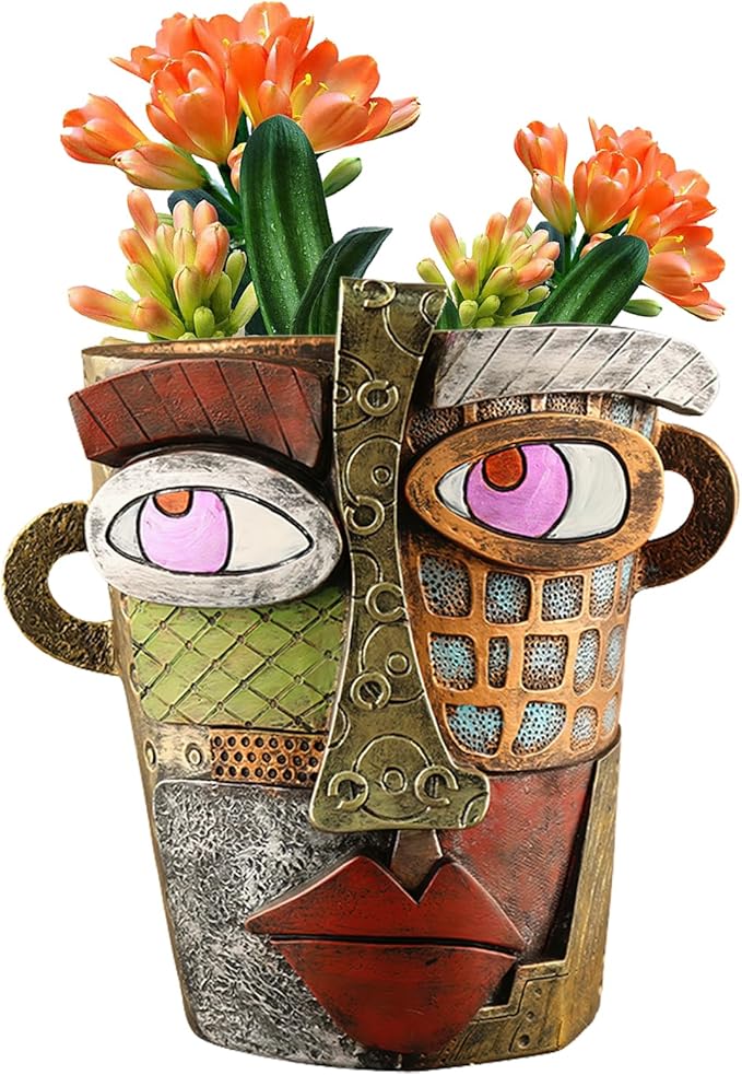 Abstract Face Planters Pots Head,Unique Head Planter for Indoor Plants,Funny Face Flower Pot,Colorful Plant Pots for Outdoor Garden Decor and Home Art Decoration(Classic)