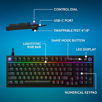 Logitech G316 X 98 Mechanical Gaming Keyboard (Tactile) - Black | Hot-Swappable Tactile Mechanical Switches, Gasket Design, PBT Keycaps, <8Khz, LIGHTSYNC RGB, Dot-Matxix LED Display, USB-C