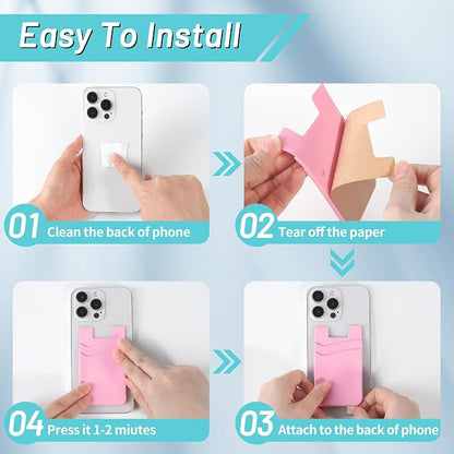 SHANSHUI Phone Card Holder, Double Silicone Cellphone Wallet Stick On Credit Card Holder Phone Pocket for Almost Smartphones & Case - Pink White Black /3pcs