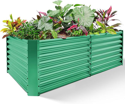 Land Guard 8×4×2 ft Galvanized Raised Garden Bed Kit, Galvanized Planter Raised Garden Boxes Outdoor, Oval Large Metal Raised Garden Beds for Vegetables(Green)…