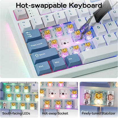 EPOMAKER TH108 PRO Full Size Mechanical Keyboard with Screen & Knob, Wireless Gaming Keyboard with 10000mAh, Creamy Gasket, Hot Swap, Custom Driver, RGB Backlight (White, Sea Salt Silent)