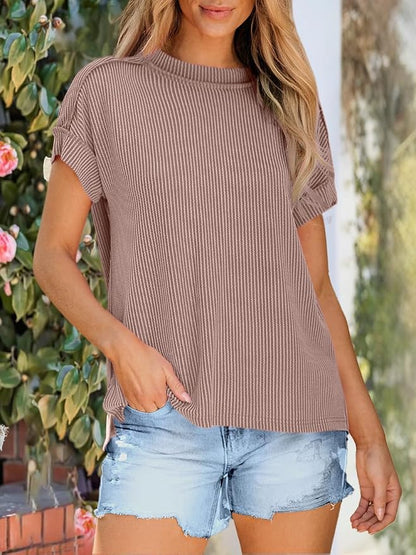 ANRABESS Womens Short Sleeve Crewneck Shirts Ribbed Knit High Low Hem T Shirt 2026 Summer Spring Casual Tops Trendy Clothes