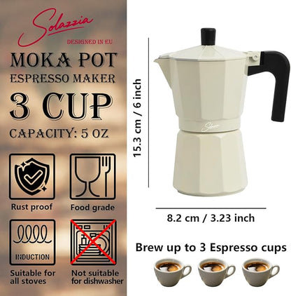 3 Cup Stovetop Espresso Maker Italian Moka Pot, Stove Top Cuban Coffee Maker, Greca Mocha Pot(Premium, 5 oz/150ml)