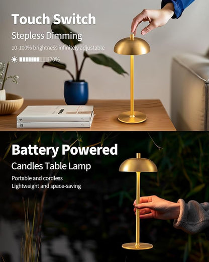 Cordless LED Table Lamp Set of 2, Modern Portable Desk Lamp, 3 Color Stepless Dimming Built-in Rechargeable Battery Lights, for Bedroom, Patio, Outdoor, Restaurant, Bedside Night Lamp(Gold)