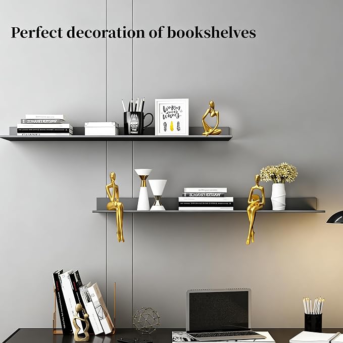 Prettidecor Gold Decor Reading Thinker Resin Statues Set of 3 | Office Coffee Shelf Table Desk Decor Abstract Decoration for Living Room Bedroom Collectable Figurines