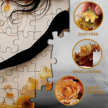 Beautiful Women Flower Puzzles for Adults 1000 Pieces Nature, Colorful Floral Butterfly Art Jigsaw Puzzles, Impossible Hard Difficult Challenging Aesthetic Puzzle
