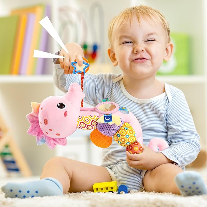 LIGHTDESIRE Baby Toys Sensory Musical Seahorse Infant Toys 0-6-12 Months | Stuffed Animals with Mirror|Crinkle|Rattle Baby Teething Toys Tummy Time for Newborn Boys Girls Shower Birthday Gifts