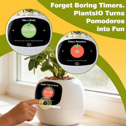 Smart Plant Pot with Visual Display – Soil Moisture, Water Level, Light & Battery Monitor, 80ml Self-Watering Reservoir, Supports 50+ Plants, Pomodoro Timer, Clock & Calendar (White)