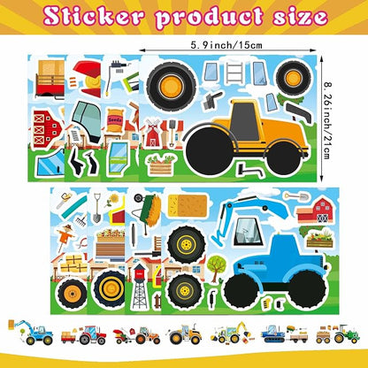 24 Sheets 8''×6'' Make Your Own Farm Tractor Stickers for Toddlers Kids Party Favors, Make a Face Sticker, Fall Autumn Stickers for Kids Farm Themed Birthday Party Favors Supplies Crafts (8 Designs)