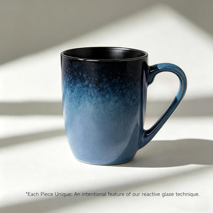 MONITO Large Ceramic Coffee Mugs Set with Handle for Tea/Latte/Cappuccino/Milk/Cocoa, Ice-Snow Blue 14oz, Set of 6, Funny Tea Cups for Office and Home