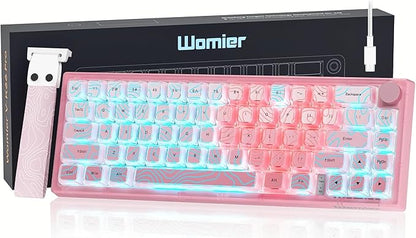 Womier 60% Percent Keyboard Pink Mechanical QMK/VIA Gaming Keyboard | Creamy Keyboard Topographic, Hot Swappable Gasket Mount RGB Wired Key board & Translucent Keycaps (VK66 PRO)