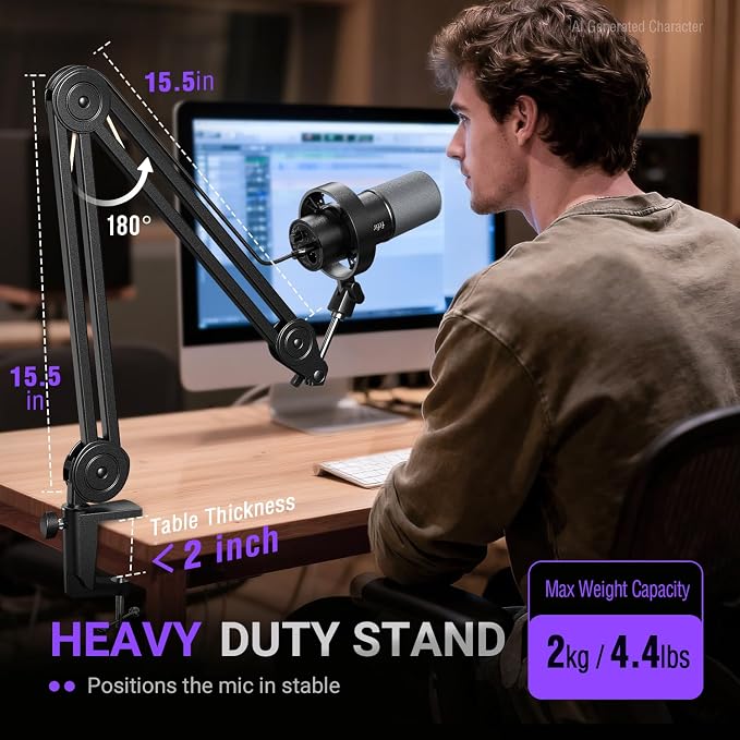 FIFINE AmpliTank K688T Dynamic Microphone Set, Podcast XLR/USB Mic | Studio Streaming Mic with Heavy Duty Boom Arm, Mute Tap, Headphone Jack, for Vocal Content Creation Recording, Metal Built