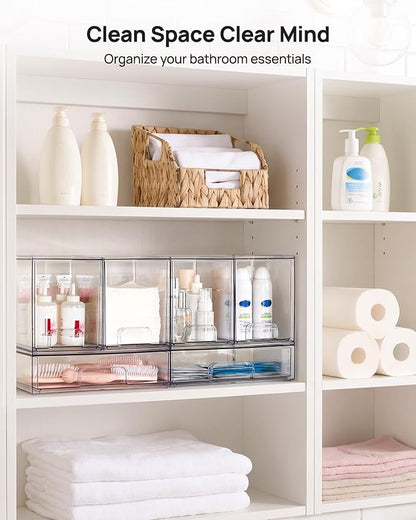 Vtopmart Stackable Storage Drawers Set of 3, Clear Plastic Organizer Bins for Bathroom Supplies, Ideal for Cabinet,Shelf, Pantry, Laundry Room Organization