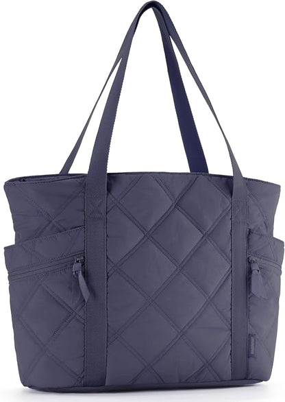 BAGSMART Crush Tote Bag for Women, 20L Puffer Work Tote with Zipper | Quilted Nurse Hospital Bag For Travel College Gym