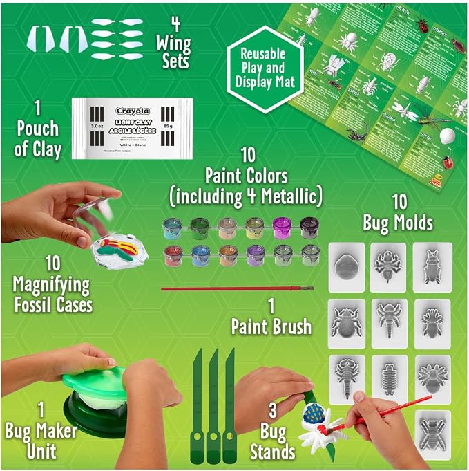 Crayola Metallic Clay Art Kit with Paints, Fossil Molds, Gift for Kids, Ages 7, 8, 9, 10