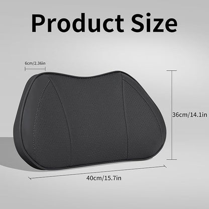 Lumbar Support Pillow for Car, Premium Leather Memory Foam Lumbar Cushion for Lower Back Pain Relief, Universal Back Support for Driving, Home & Office Chairs, Black, 1 Pack