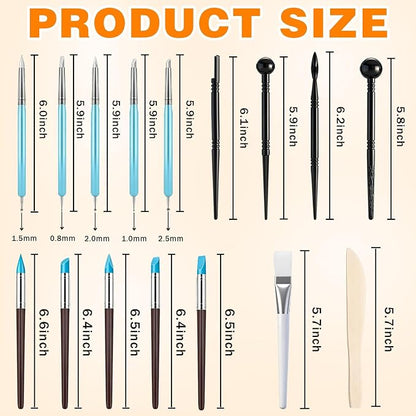 17PCS Silicone Clay Sculpting Tools, Dual-Ended Dotting Tools Set with 1.7 FL OZ Air Dry Clay Glaze for Pottery, Ceramic Modeling, Rock Painting, Art Blending - Ideal for Adults & Kids DIY Crafts