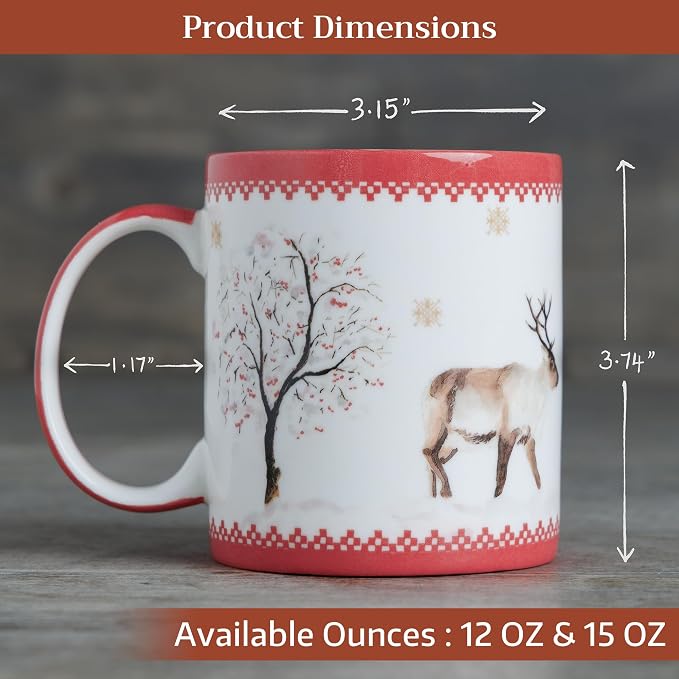 Maison d' Hermine Coffee Mug with Handles Tea Cups (12 Ounce, Pack of 2) | Fine Bone China Coffee Mugs for Hot Beverages Cappuccino Latte Home Restaurant Hotel Spring Summer -Rural Christmas