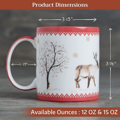 Maison d' Hermine Coffee Mug with Handles Tea Cups (12 Ounce, Pack of 2) | Fine Bone China Coffee Mugs for Hot Beverages Cappuccino Latte Home Restaurant Hotel Spring Summer -Rural Christmas