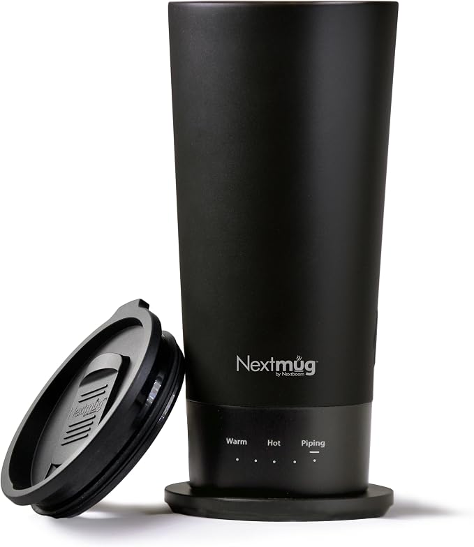 Nextmug Go - Temperature-Controlled, Self-Heating Travel Mug | (Black - 16 oz.) – No App, Long-Lasting Battery for Work & Study, Great Gift for Coffee Lovers
