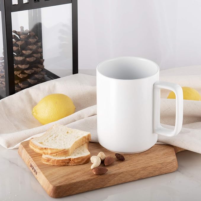 E-liu Large 15 Ounces Porcelain Coffee Mug Tea Mugs Set of 6 | Cups for Coffee, Tea, Cocoa, and Mulled Drinks , Dishwasher & Microwave Safe Gift Sets, White